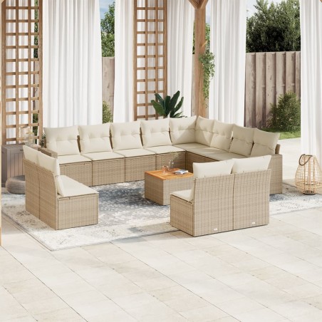 Salon de jardin avec coussins 10 pcs beige résine tressée 489659489659