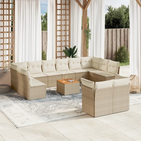 Salon de jardin avec coussins 10 pcs beige résine tressée 489660489660