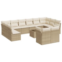 Salon de jardin avec coussins 10 pcs beige résine tressée 489661489661