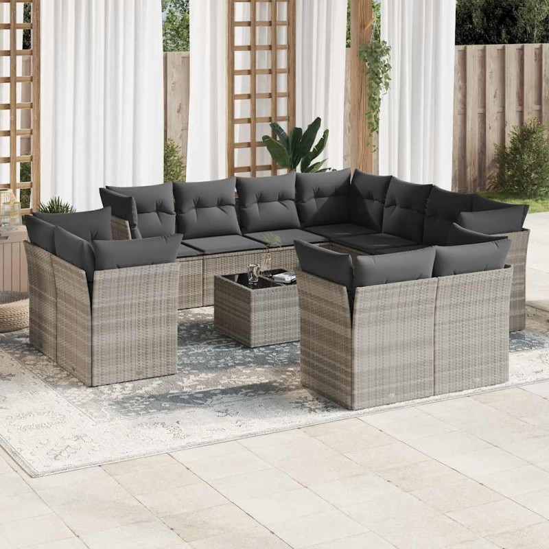 Salon de jardin avec coussins 10 pcs beige résine tressée 489693489693