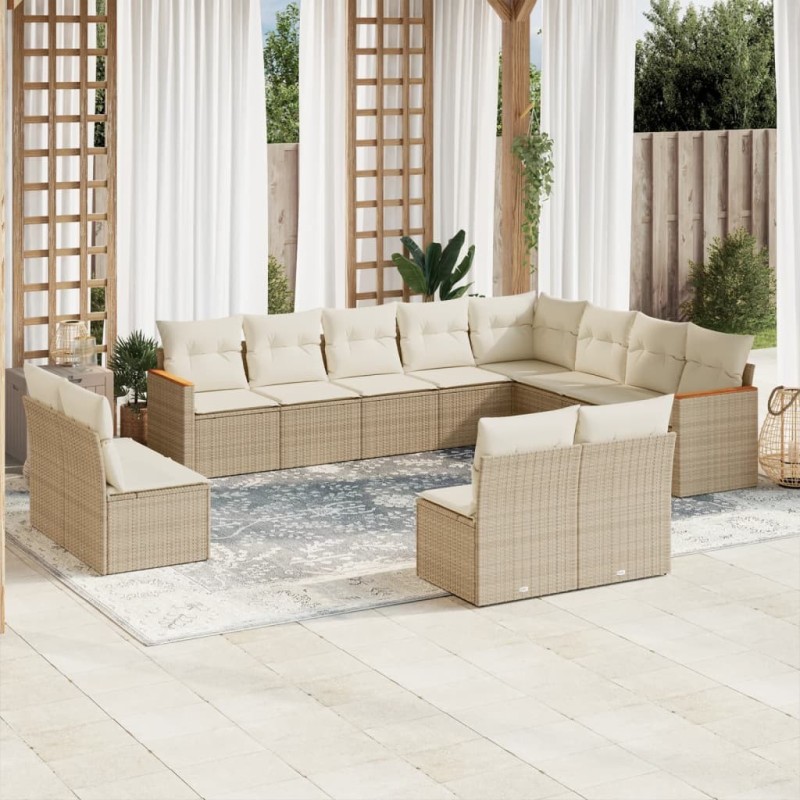 Salon de jardin 8 pcs avec coussins marron résine tressée 489696489696