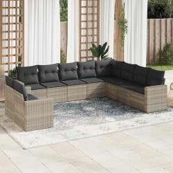 Salon de jardin 8 pcs avec coussins marron résine tressée 489698489698