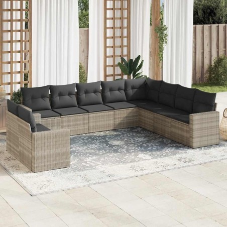 Salon de jardin 8 pcs avec coussins marron résine tressée 489698489698