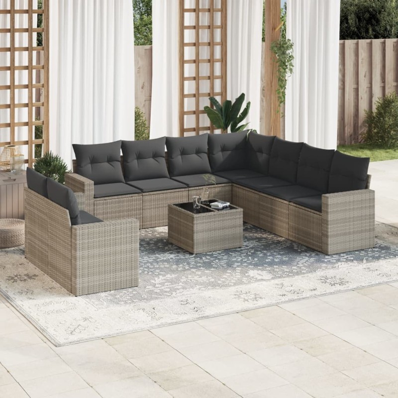 Salon de jardin 8 pcs avec coussins marron résine tressée 489699489699