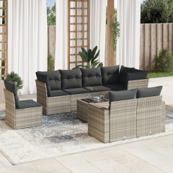 Salon de jardin 8 pcs avec coussins marron résine tressée 489700489700
