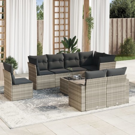 Salon de jardin 8 pcs avec coussins marron résine tressée 489700489700