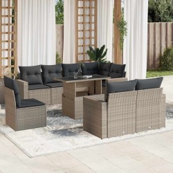 Salon de jardin 8 pcs avec coussins marron résine tressée 489701489701