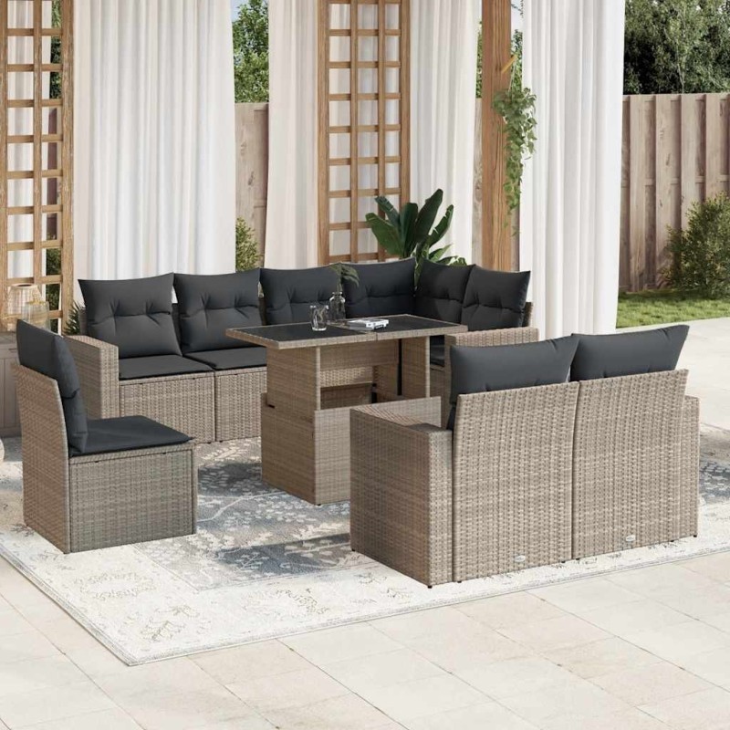 Salon de jardin 8 pcs avec coussins marron résine tressée 489701489701