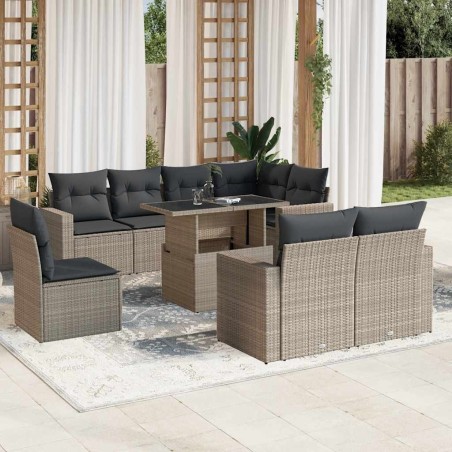 Salon de jardin 8 pcs avec coussins marron résine tressée 489701489701