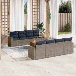 Salon de jardin 8 pcs avec coussins marron résine tressée 489702489702