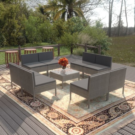 Salon de jardin 8 pcs avec coussins marron résine tressée 489703489703