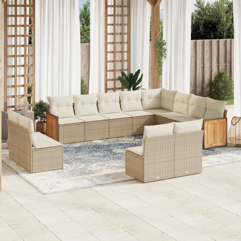 Salon de jardin avec coussins 10 pcs beige résine tressée 489709489709