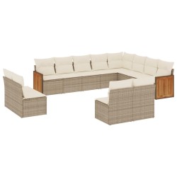 Salon de jardin avec coussins 10 pcs beige résine tressée 489709489709