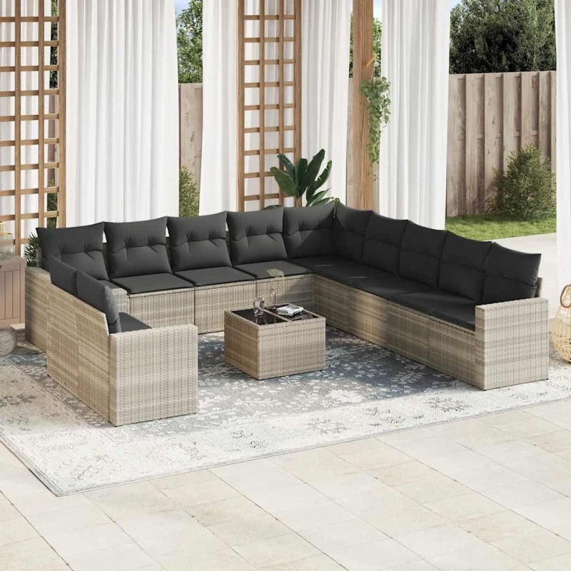 Salon de jardin avec coussins 10 pcs beige résine tressée 489713489713