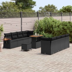 Ensemble de canapé de jardin avec coussin 6 pcs Noir Poly rotin 489714489714