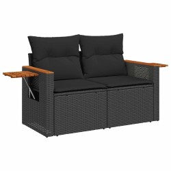 Ensemble de canapé de jardin avec coussin 6 pcs Noir Poly rotin 489729489729