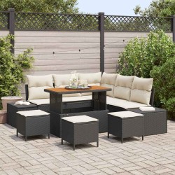 Ensemble de canapé de jardin avec coussin 7 pcs Noir Poly rotin 489732489732