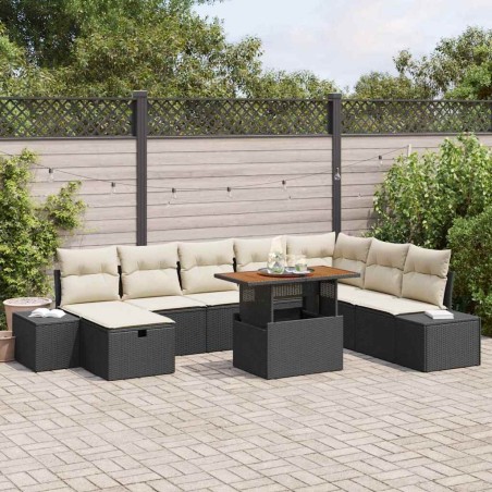 Ensemble de canapé de jardin avec coussin 6 pcs Noir polyrotin 489733489733