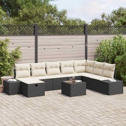 Ensemble de canapé de jardin avec coussin 6 pcs Noir Poly rotin 489735489735