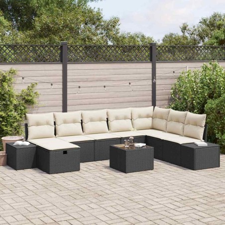 Ensemble de canapé de jardin avec coussin 6 pcs Noir Poly rotin 489735489735