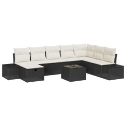 Ensemble de canapé de jardin avec coussin 6 pcs Noir Poly rotin 489735489735