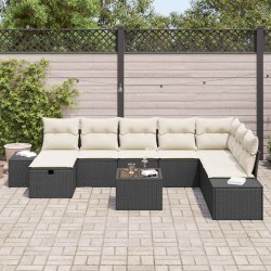 Ensemble de canapé de jardin avec coussin 6 pcs Noir Poly rotin 489735489735