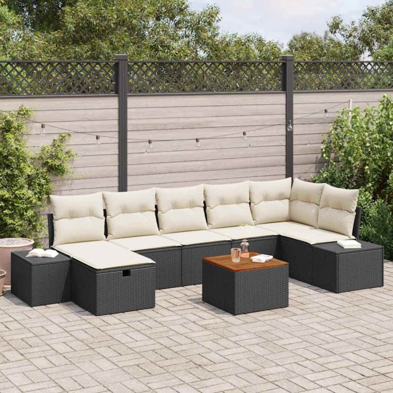 Ensemble de canapé de jardin 8 pcs Noir Poly rotin 489737489737