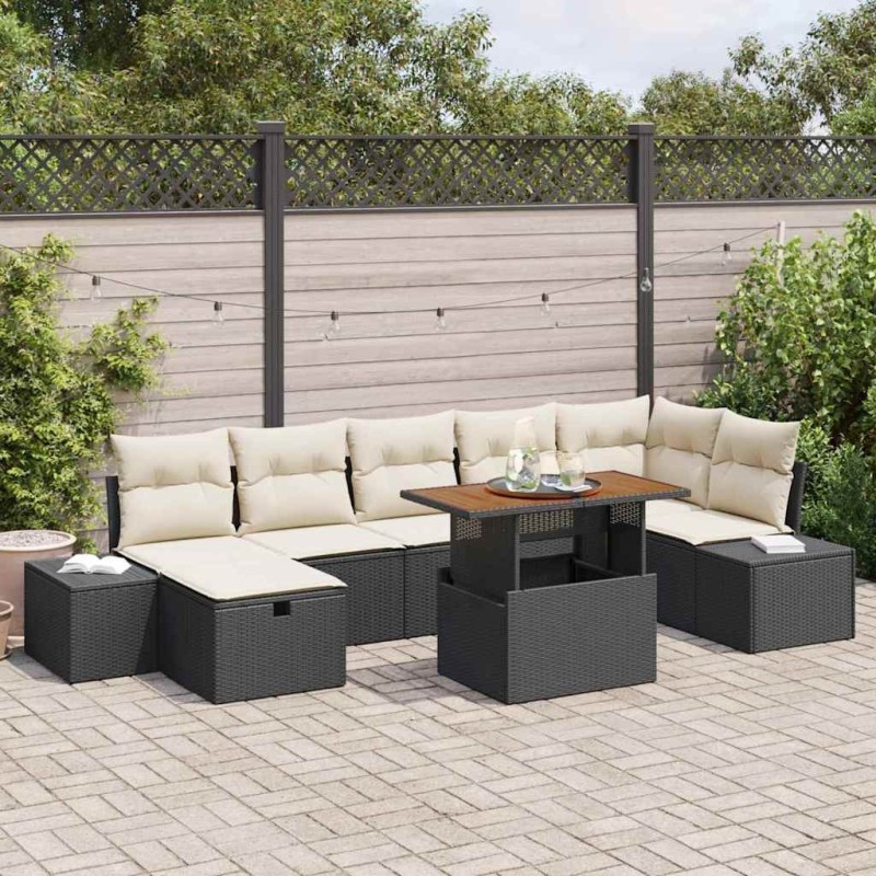 Ensemble de canapé de jardin 8 pcs Noir Poly rotin 489738489738