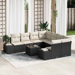 Ensemble de canapé de jardin 9 pcs Noir Poly rotin 489739489739
