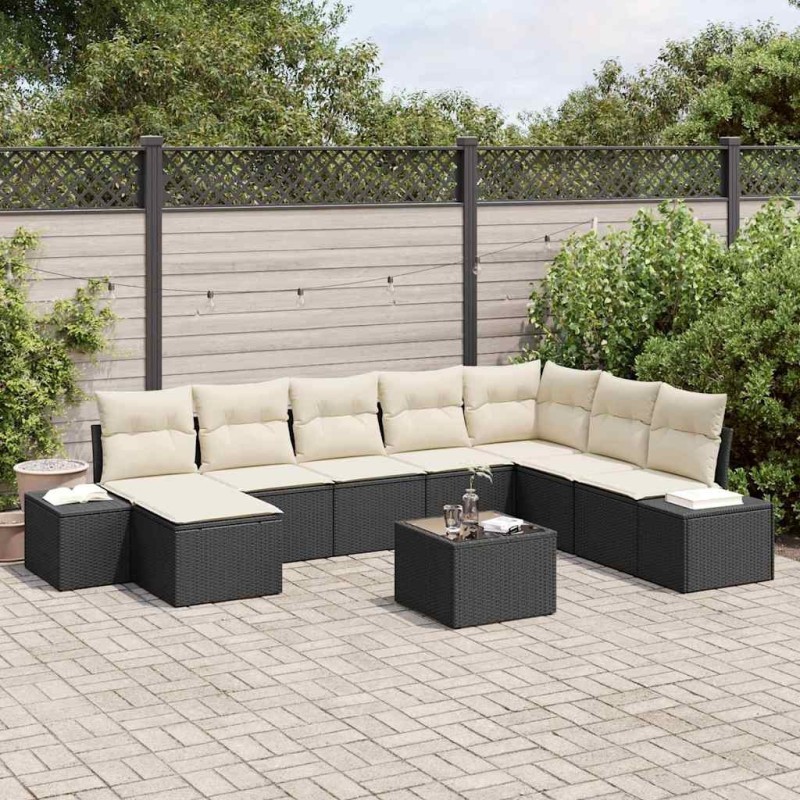 Ensemble de canapé de jardin 9 pcs Noir Poly rotin 489740489740