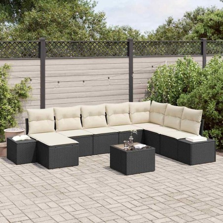 Ensemble de canapé de jardin 9 pcs Noir Poly rotin 489740489740