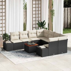 Ensemble de canapé de jardin avec coussin 5 pcs Noir Poly rotin 489741489741