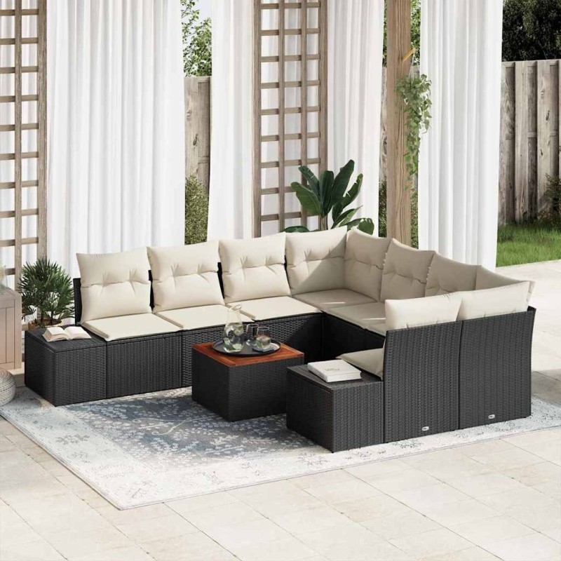 Ensemble de canapé de jardin avec coussin 5 pcs Noir Poly rotin 489741489741