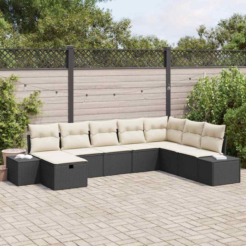Ensemble de canapé de jardin 7 pcs Noir Poly rotin 489761489761