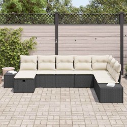 Ensemble de canapé de jardin 7 pcs Noir Poly rotin 489761489761