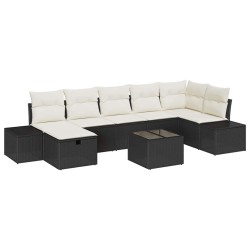 Ensemble de canapé de jardin 7 pcs Noir Poly rotin 489762489762