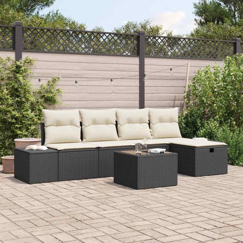Salon de jardin avec coussins 7 pcs gris clair résine tressée 489765489765