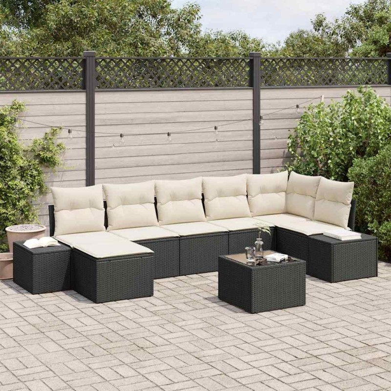 Ensemble de canapé de jardin 7 pcs Noir Poly rotin 489773489773