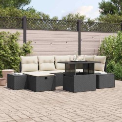 Ensemble à manger de jardin coussins noirs 3 pcs Résine tressée 489775489775