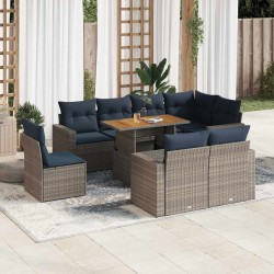 Salon de jardin 8 pcs avec coussins marron résine tressée 489799489799