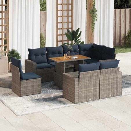Salon de jardin 8 pcs avec coussins marron résine tressée 489799489799