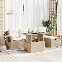 Salon de jardin avec coussins 7 pcs beige résine tressée 491692491692