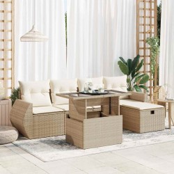 Salon de jardin avec coussins 7 pcs beige résine tressée 491693491693