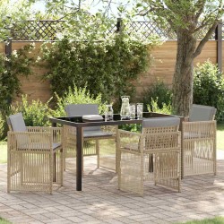 Salon de jardin avec coussins 7 pcs beige résine tressée 491735491735