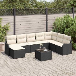 Ensemble à manger de jardin coussins 7pcs Noir Résine tressée 491881491881