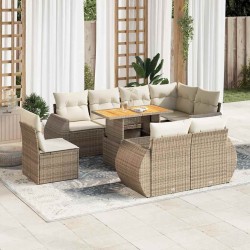 Salon de jardin avec coussins 9 pcs marron résine tressée 493429493429