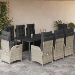 Ensemble de salle à manger pour jardin 9 pcs Gris polyrotin 493492493492