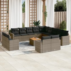Salon de jardin avec coussins 7 pcs gris résine tressée 493556493556