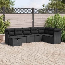 Salon de jardin avec coussins 7 pcs gris résine tressée 493642493642
