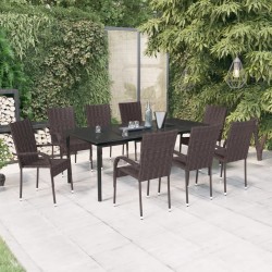 Ensemble de salle à manger pour jardin 9 pcs Gris polyrotin 493859493859